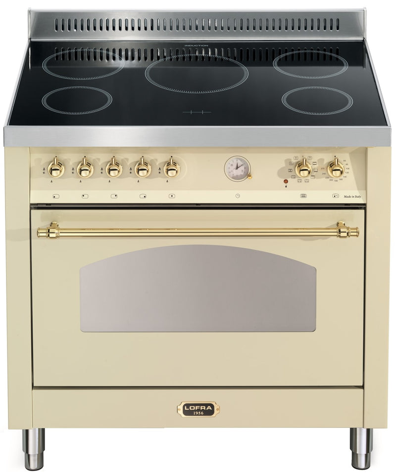 LOFRA - DOLCEVITA INDUCTIE - ENKELE OVEN 90cm - RBIG 96 MFT/ 5 I - Ivoor Messing Afwerking 