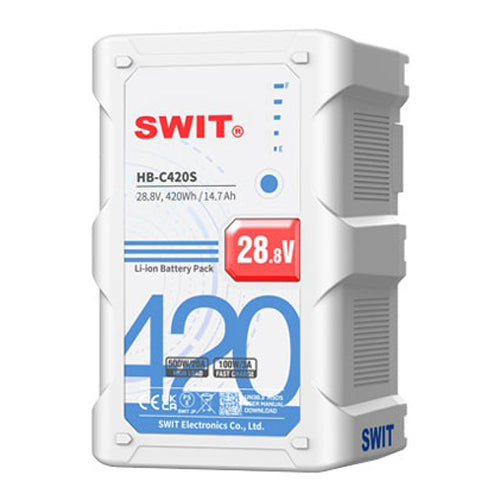 SWIT ELECTRONICS HB-C420S - Li-ion accu geschikt voor verlichting (28,8V | 420Wh | 14,6Ah | 500W | vermogensweergave | circuitbeveiligingen | V-mount) - in wit