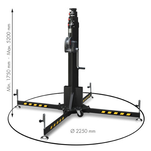 GUIL ELC-780 - Kompakter Teleskop-Lift mit Winde und Ø 55 mm Spigot (Höhe max. 5,20m | Belastbarkeit max. 280kg | zusammenklappbar) - in schwarz