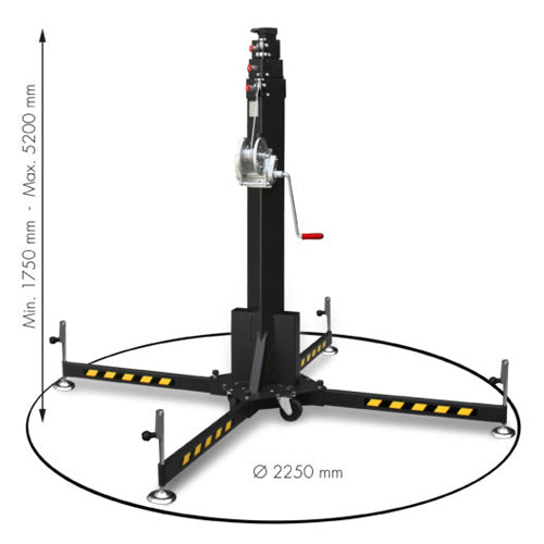 GUIL ELC-770 - Nacelle télescopique compacte avec treuil et embout Ø 55 mm (hauteur max. 5,20 m | capacité de charge max. 250 kg | pliable) - en noir 