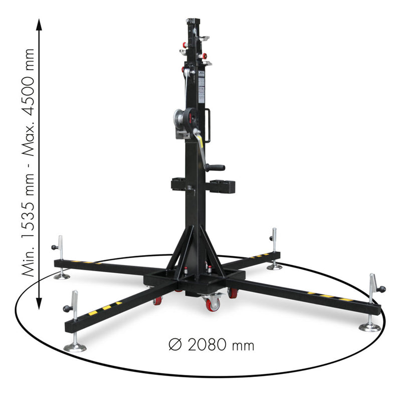 GUIL ELC-750 - Kompakter Teleskop-Lift mit Winde und Ø 35 mm Spigot (Höhe max. 4,50m | Belastbarkeit max. 150kg | zusammenklappbar) - in schwarz