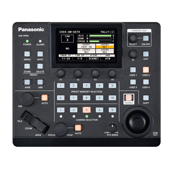 PANASONIC AW-RP60 - Kompakte Remote-Kamerasteuereinheit für PTZ-Kameras (3,5" LCD-Farbdisplay | PoE+) - in schwarz