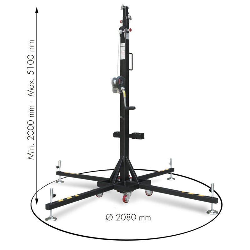 GUIL ELC-740 - Kompakter Teleskop-Lift mit Winde und Ø 35 mm Spigot (Höhe max. 5,10m | Belastbarkeit max. 150kg | zusammenklappbar) - in schwarz