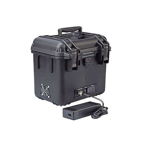 SWIT ELECTRONICS S-4040 - Power Station Box passend für 4x V-Mount Akkus (24V / 48V DC-Ausgang | Akkuspannungsanzeige | incl. Ladegerät) - in schwarz