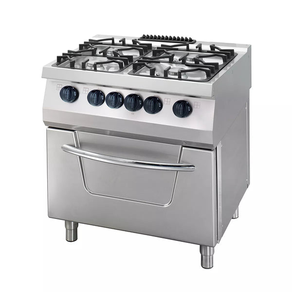 MAXIMA Gastro Heavy Duty Fornuis - 4 branders - Dubbele eenheid - 70 cm diep - 33 kW - Gas incl. elektrische oven 