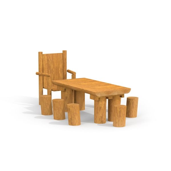 Table avec chaises et tabourets Nature de Lars Laj pour aire de jeux 