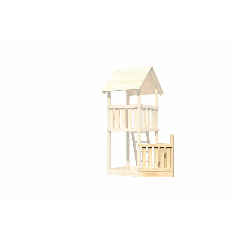 Akubi Kinderspielturm "Lotti" Satteldach SET naturbelassen mit Schiffsanbau oben,  Anbauplattform, Rutsche grün