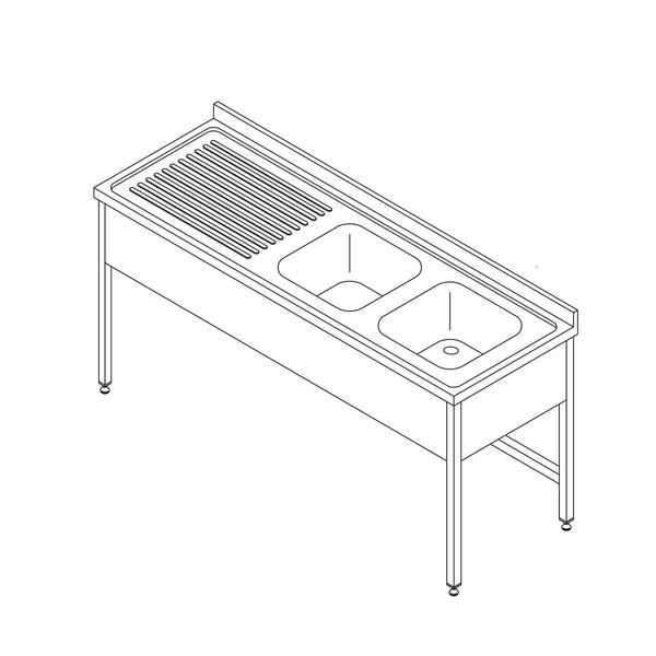 MAXIMA Gastro Spültisch - 150 x 70 cm - mit 2 Waschbecken und Backsplash