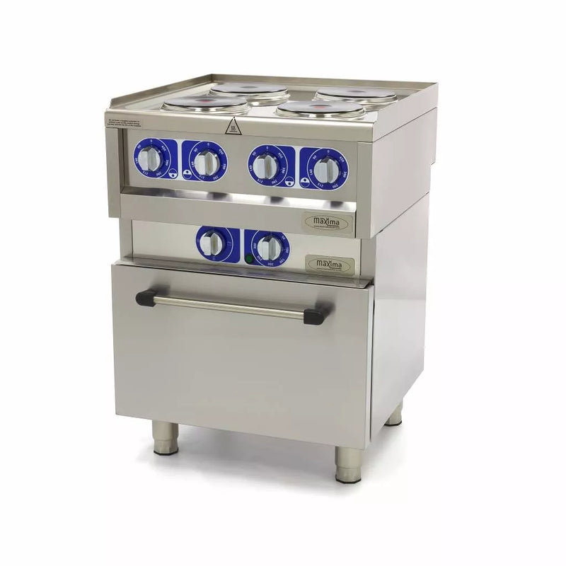 MAXIMA Commercial Klasse Gastro Kochplatte - Elektrisch - 600 x 600 mm tief - 4 Brenner - mit Ofen - 10000 Watt