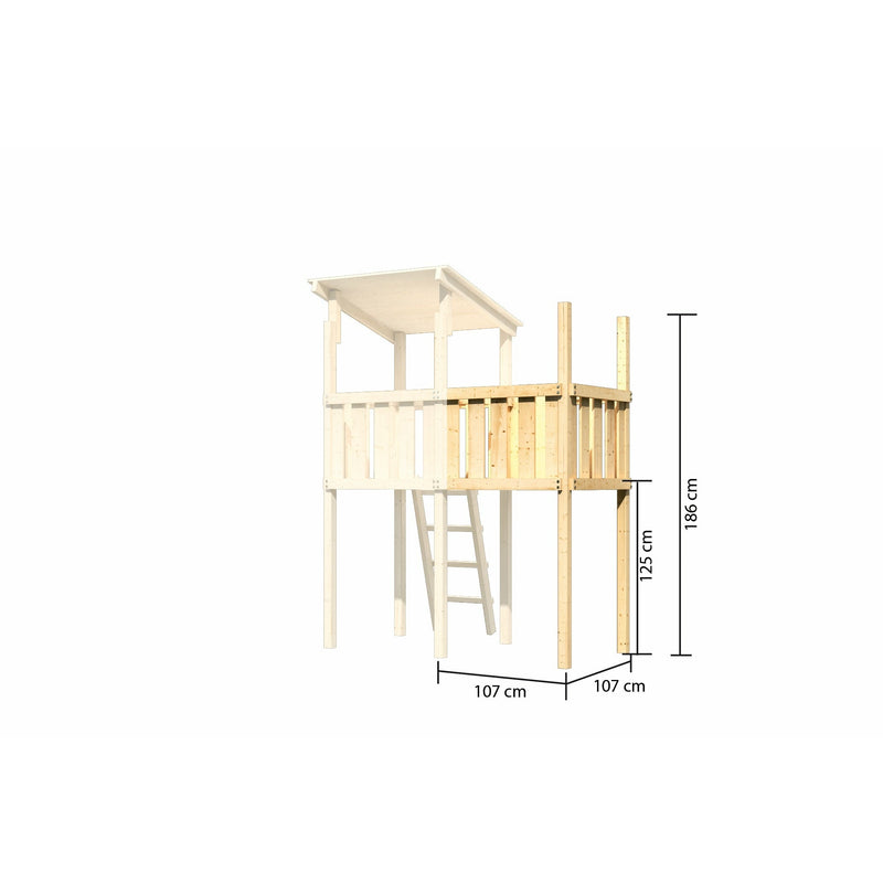 Akubi Spielturm Pultdach SET naturbelassen mit Schiffsanbau oben,  Anbauplattform, Rutsche blau