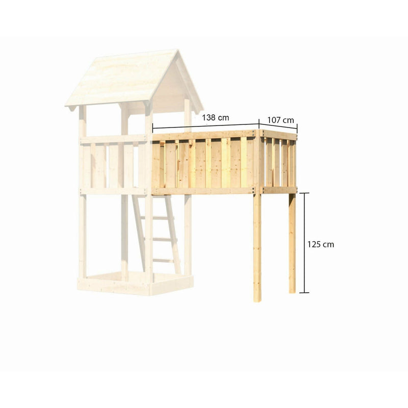 Akubi Spielturm Pultdach SET naturbelassen mit Schiffsanbau oben,  Anbauplattform XL, Rutsche rot