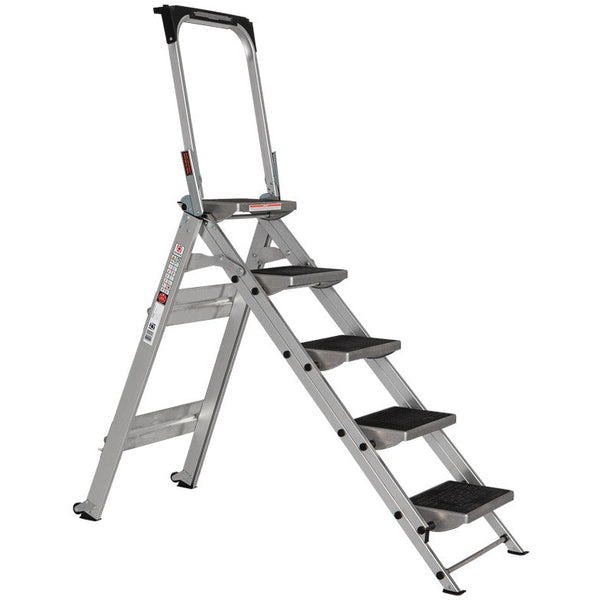 EUROLINE Ladders Nr. 334 Aluminium veiligheidsladder opvouwbaar met beugel en gereedschapsbak