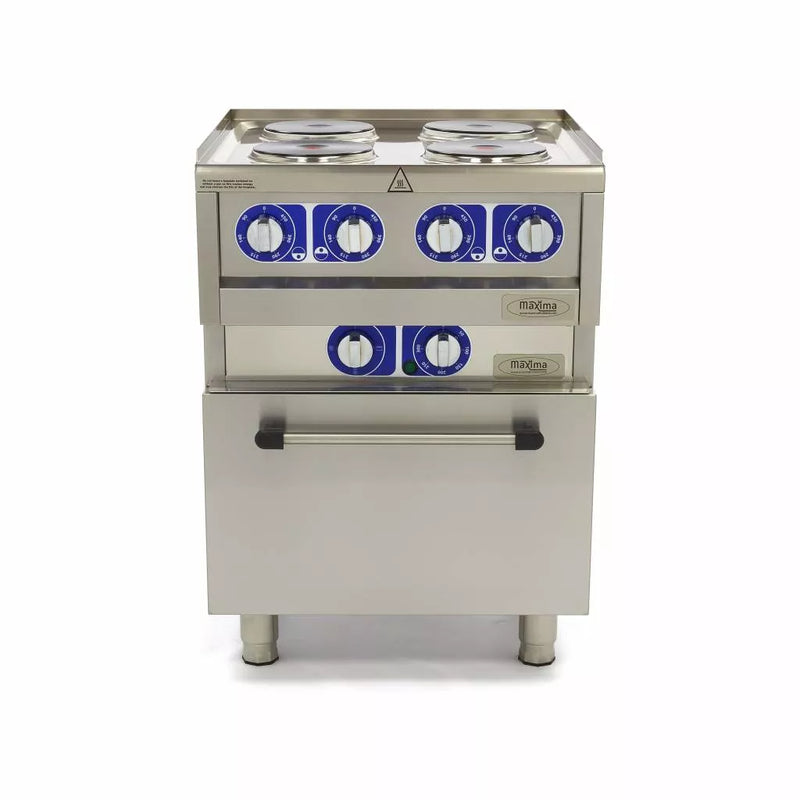 MAXIMA Commercial Klasse Gastro Kochplatte - Elektrisch - 600 x 600 mm tief - 4 Brenner - mit Ofen - 10000 Watt