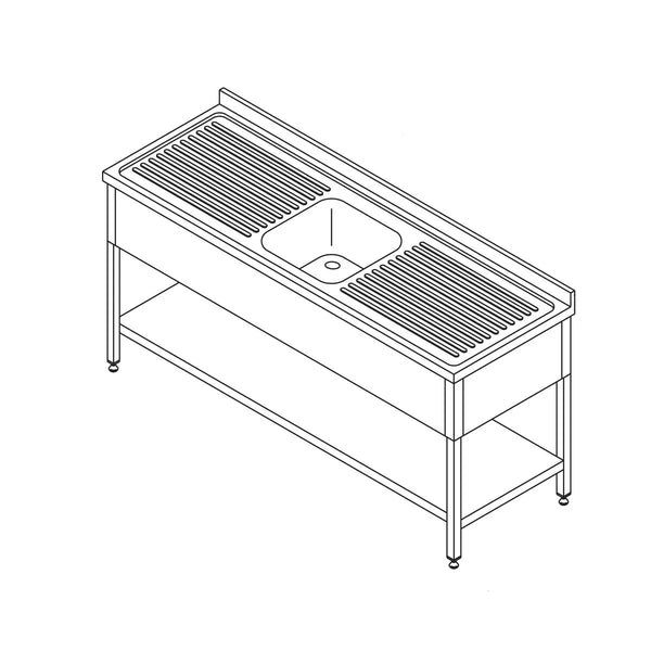 Meuble évier Gastro MAXIMA - 160 x 60 cm - avec évier et dosseret - avec étagère de rangement