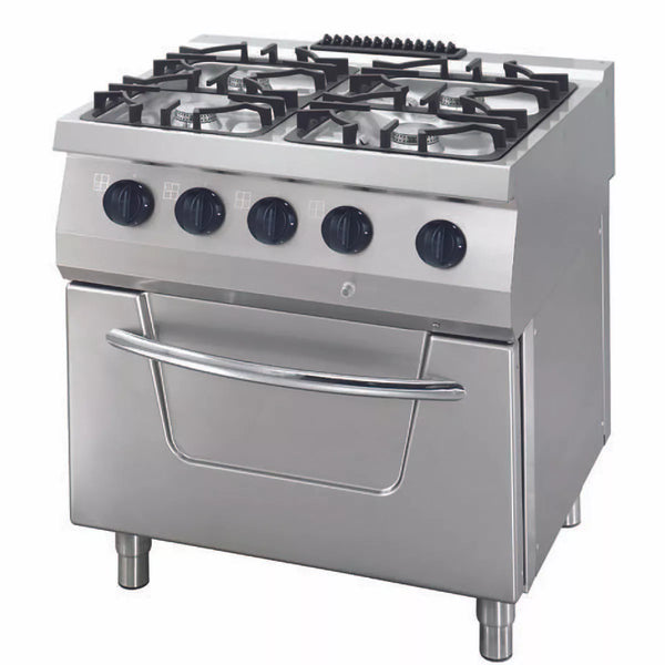 MAXIMA Gastro Heavy Duty Cooker - 4 Branders - Dubbele Unit - 70 cm Diep - met Oven - Gas 