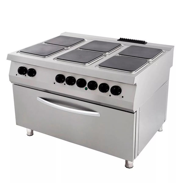 MAXIMA Gastro Premium Fornuis - 6 Branders - Drievoudige Unit - 90 cm Diep - incl. Brede Oven - Elektrisch 