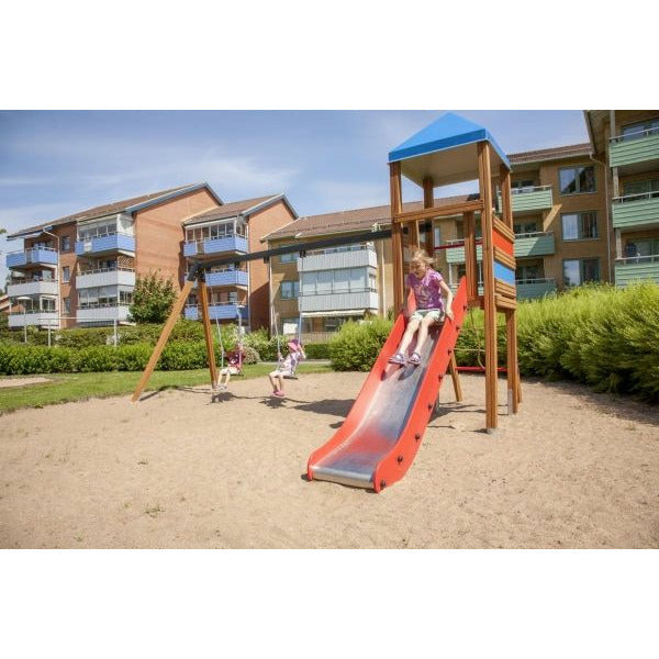 Aire de jeux double balançoire avec toboggan et tour Lars Laj 