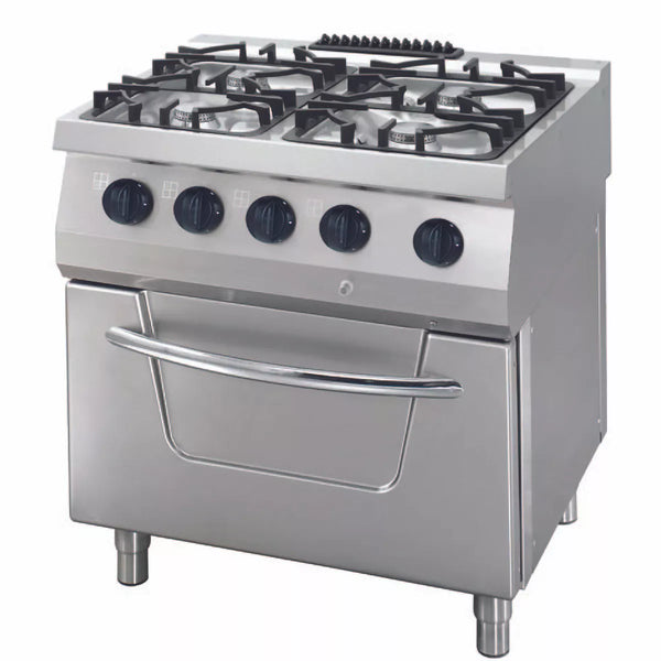 MAXIMA Gastro Heavy Duty Fornuis - 4 Branders - Dubbele Unit - 70 cm Diep - Gas incl. Elektrische Oven 