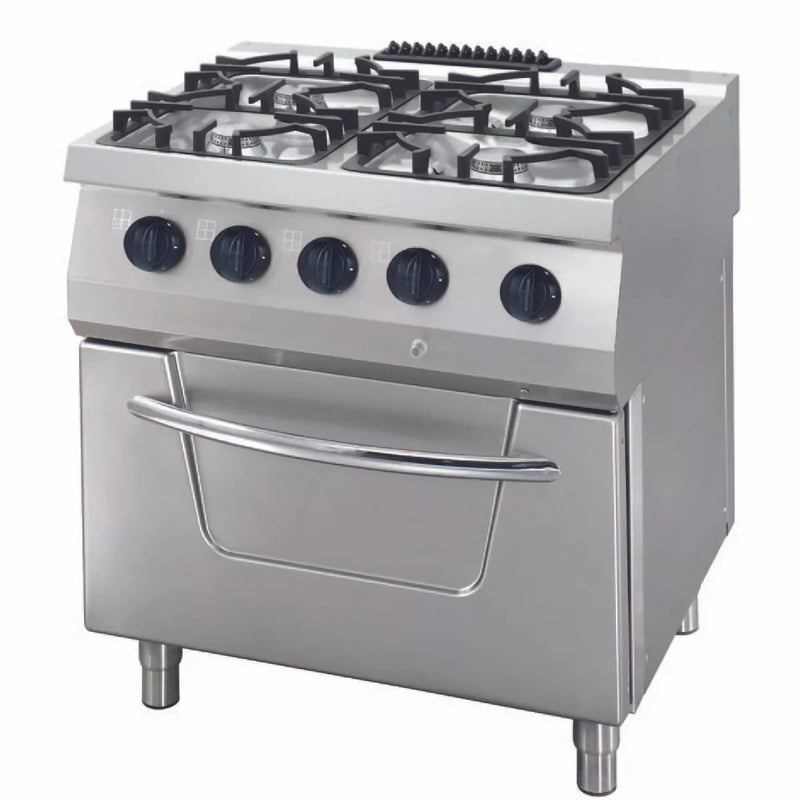 Réchaud Gastro Heavy Duty MAXIMA - 4 brûleurs - Unité double - Profondeur 70 cm - Gaz avec four électrique 