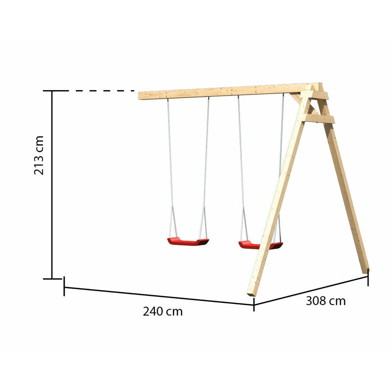 Maison de jeux pour enfants Akubi "Frida" SET naturel avec extension, lambris, kits de peinture pour enfants, extension à double balançoire, toboggan à vagues vert