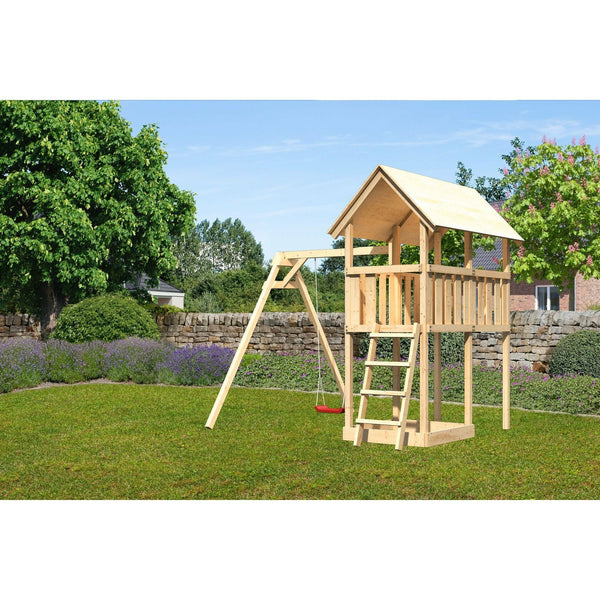 Akubi Kinderspielturm "Danny" SET naturbelassen mit Schaukelanbau Einzel