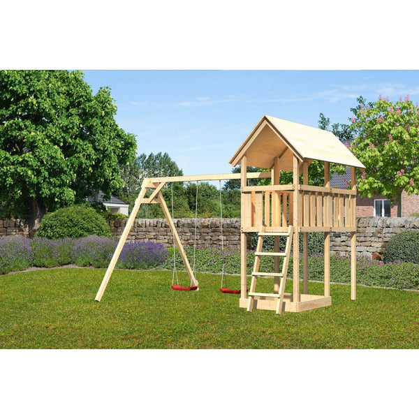 Akubi Kinderspielturm "Danny" SET naturbelassen mit Schaukelanbau Doppel