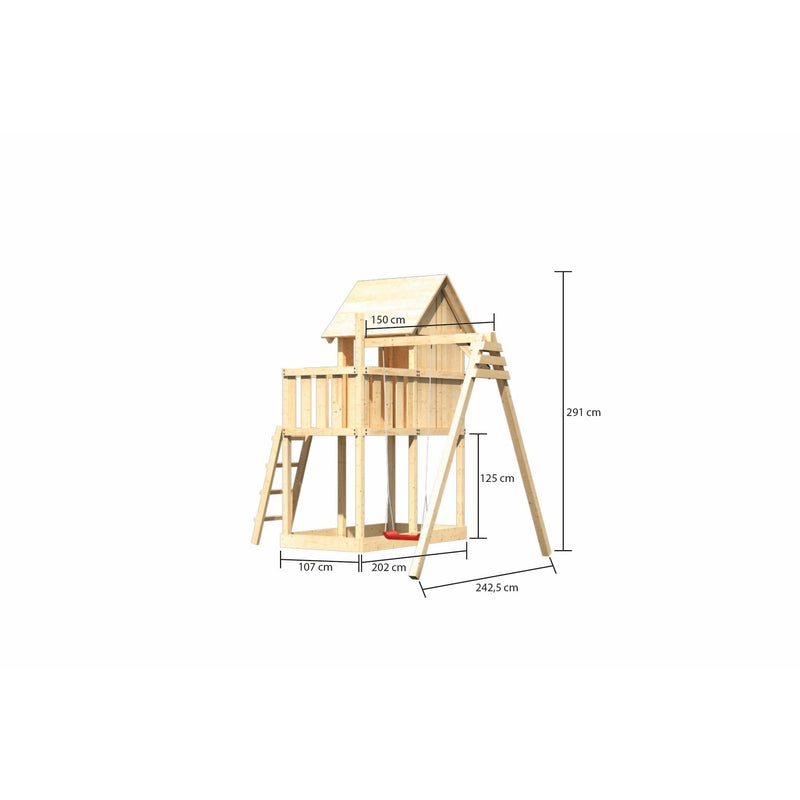 Akubi Kinderspielhaus "Frieda" SET naturbelassen mit Schaukelanbau Einzel