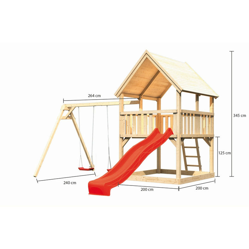 Akubi Spielturm "Luis" Satteldach SET mit Doppelschaukel und Rutsche rot