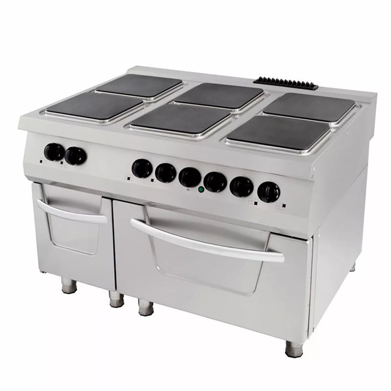 MAXIMA Gastro Premium Fornuis - 6 Branders - Drievoudige Unit - 90 cm Diep - incl. Oven - Elektrisch 