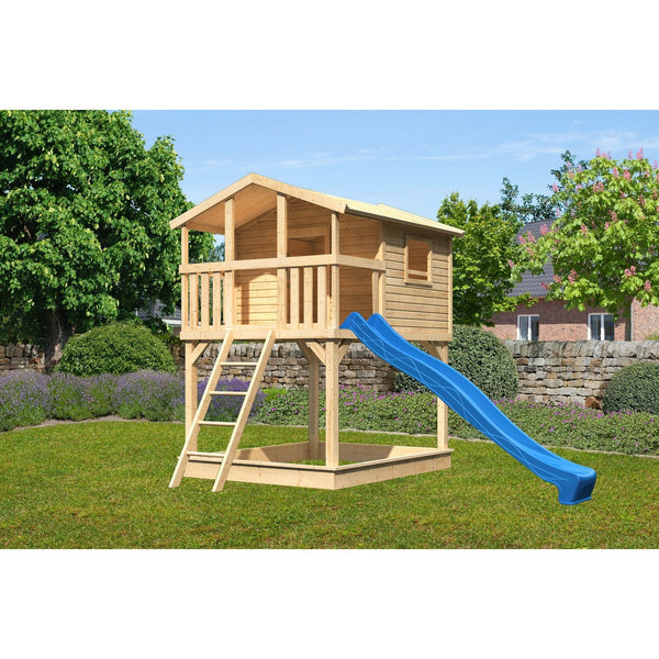 Akubi Stelzenhaus "Benjamin" SET naturbelassen mit Sandkasten, Rutsche 3m blau