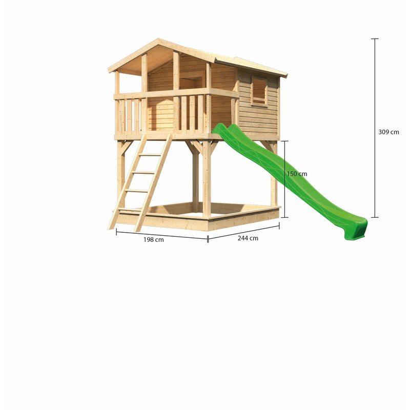 Akubi Stelzenhaus "Benjamin" SET naturbelassen mit Sandkasten, Rutsche 3m grün