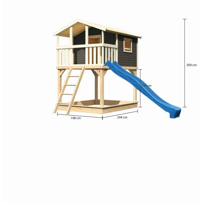 Akubi Stelzenhaus "Benjamin" SET terragrau mit Sandkasten, Rutsche 3m blau