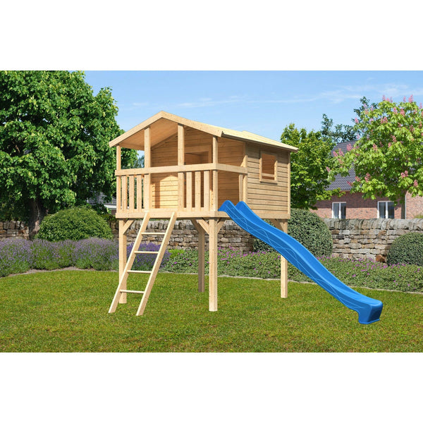 Akubi Stelzenhaus "Benjamin" SET AKTION2 naturbelasssen mit Rutsche blau