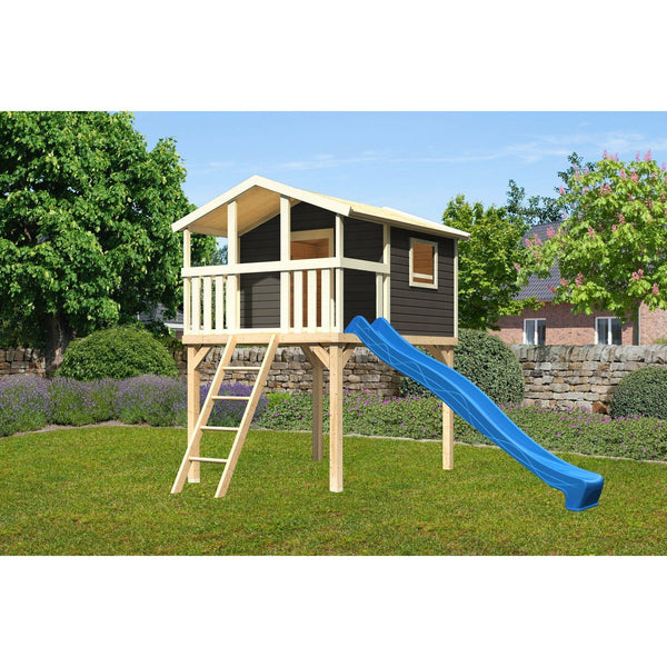 Akubi Stelzenhaus "Benjamin" SET AKTION2 terragrau mit Rutsche blau