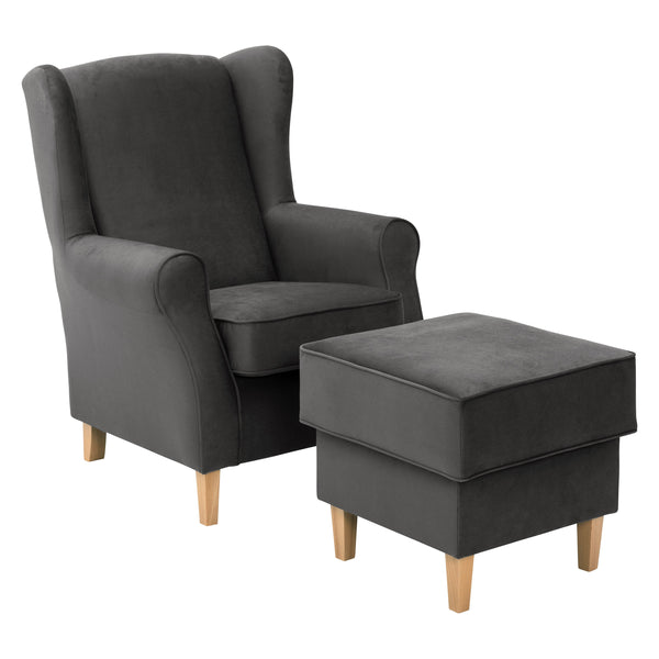 Max Winzer oorfauteuil + kruk Lorris antraciet