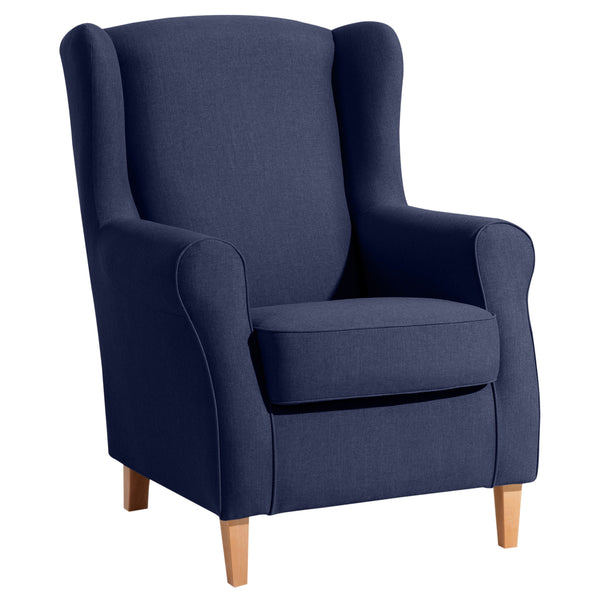 Fauteuil à oreilles Lorris bleu foncé de Max Winzer