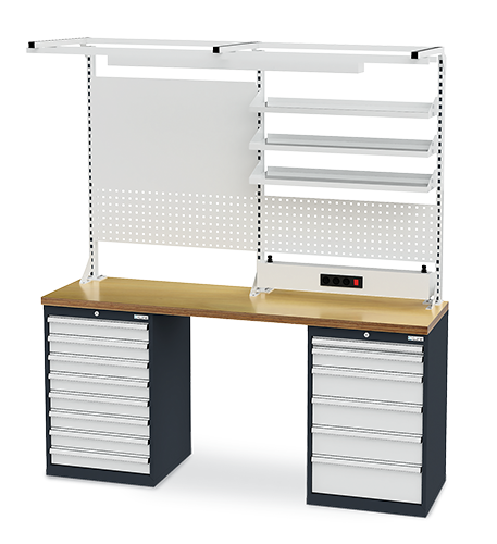 Reihenwerkbank mit Werkbankaufbau, BxTxH 2000x2210 mm