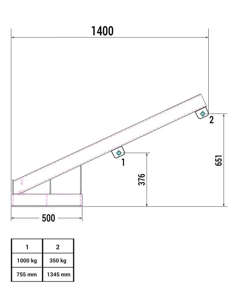 DENIOS Lastarm, Neigung 25°, Traglast 350 - 1000 Kg, Verzinkt