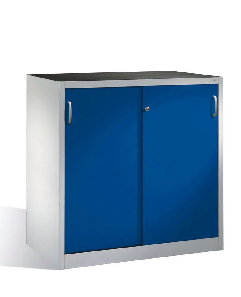 DENIOS Beistell-werkzeugschrank Cabo Mit Schiebetüren, 2 Einlegeböden, B 1200, T 600, H 1200 Mm, Grau/blau