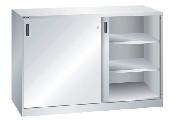 DENIOS Schiebetürschrank Lista B 1500, H 1000 Mm, Lichtgrau, Key Lock