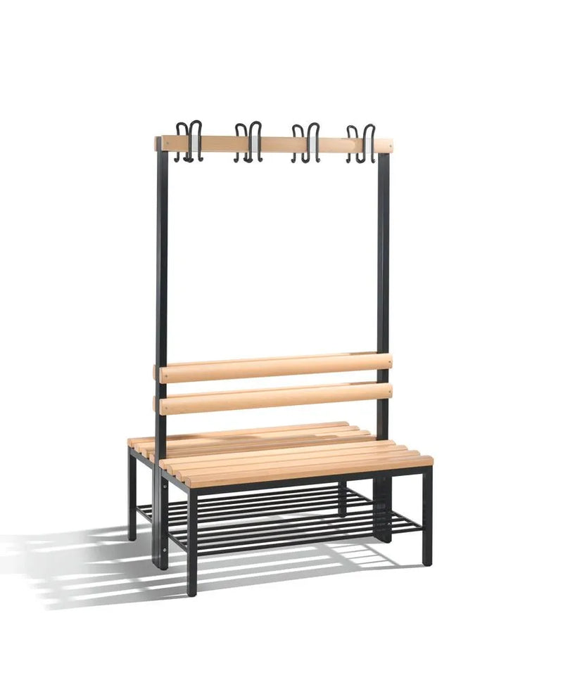 Banc à langer DENIOS Basic, double face, lattes d'assise en hêtre massif, l 1000 mm, avec étagère à chaussures 