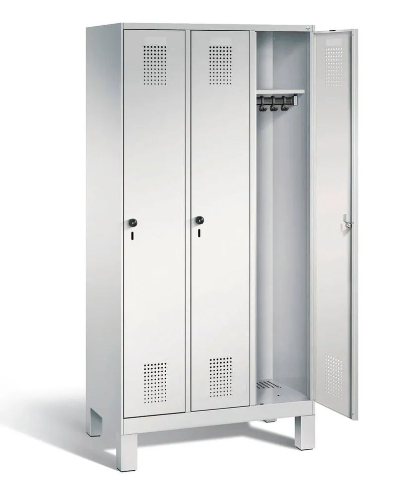 Armoire vestiaire sur pieds DENIOS Cabo-plus, 3 compartiments, L 1200, P 500, H 1850 mm, gris 