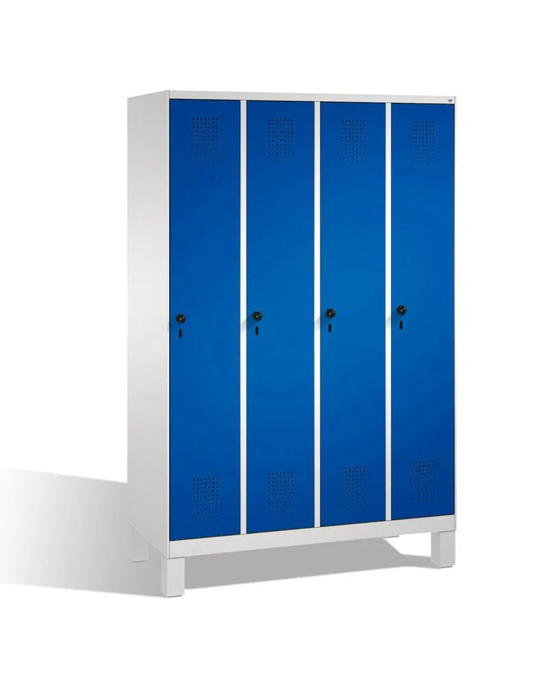 Armoire vestiaire sur pieds DENIOS Cabo-plus, 4 compartiments, L 1200, P 500, H 1850 mm, gris/bleu 