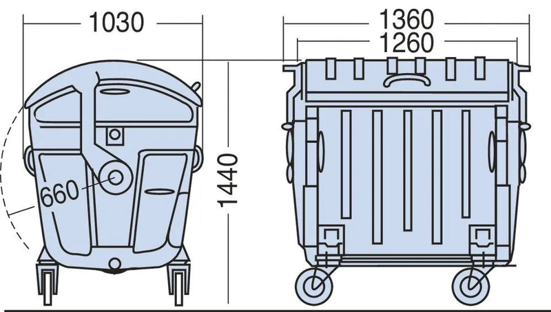 DENIOS afvalcontainer van staal, thermisch verzinkt, inhoud 1100 liter 