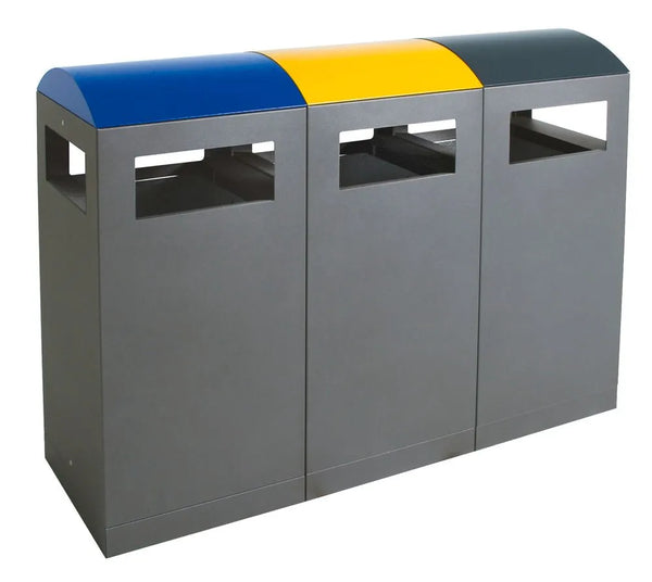 DENIOS recycling inzamelstation voor buitengebruik, 3 x 90 liter, body donkergrijs 