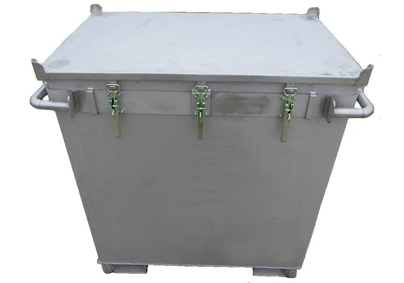 DENIOS Lithium-ionen-akku-transportbox Edelstahl, 800 L, M-box X2, Füllmaterial Pyrobubbles®