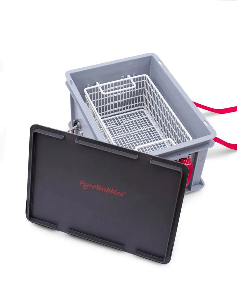 DENIOS lithium-ion batterij transportbox PP, 49 L, S-box 2 Advanced, vulmateriaal Pyrobubbles® 