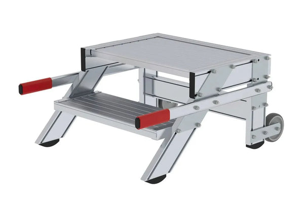 DENIOS Arbeitsplattform Fahrbar, Aus Aluminium, 2 Stufen, Stufenbreite 600 Mm