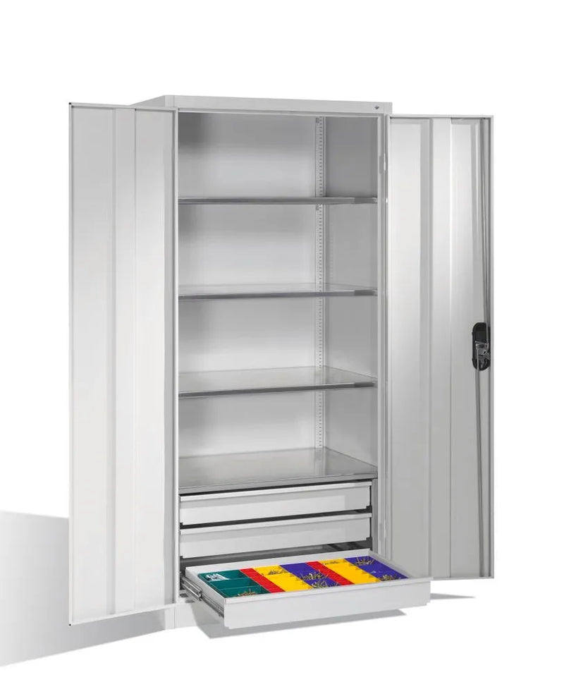 DENIOS Werkzeug- U. Materialschrank Cabo, Drehtüren U. Schubkästen, B 930, T 600, H 1950 Mm, Grau