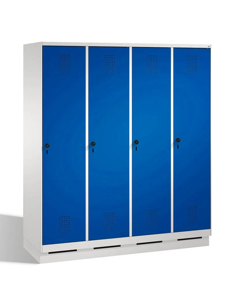 Armoire vestiaire DENIOS Cabo-plus sur socle, 4 compartiments, L 1600, P 500, H 1800 mm, gris/bleu 